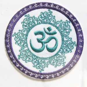 Chakra Ohm Embroidered Patch – Teal Zen Yoga Mandala Iron-On Badge