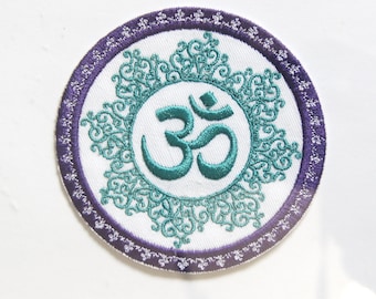 Chakra Ohm Embroidered Patch – Teal Zen Yoga Mandala Iron-On Badge