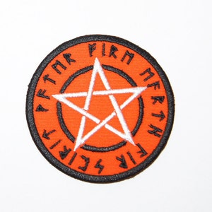 Pentagram Patch  Embroidered Iron On Fabric Wicca Star with Protection Runes Magic Patch