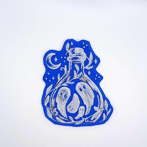 Ghost in a Bottle Iron On Patch: Spooky Embroidered Potion Badge