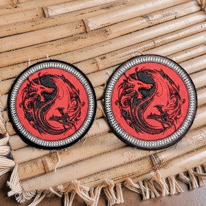 Yin Yang Dragons Embroidered Iron-On Patch – Martial Arts Red Dragons Fabric Badge
