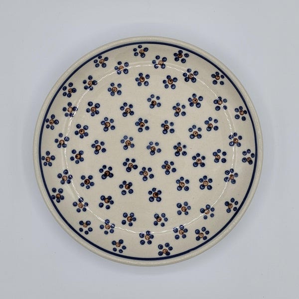 Handmade Polish Pottery Plate | Blue & Brown Floral Stoneware | Traditional Bolesławiec Dinner Plate | Vintage Folk Art