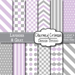 Lavender Digital Paper, Gray Digital Paper, Chevron Digital Gray, Lavender Gingham Paper, Gray Digital Paper, Lavender Digital