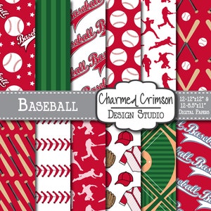 Red Digital Paper, Baseball Digital Paper, Baseball Digital Pattern, Baseball Field Paper, Red Baseball Digital Paper