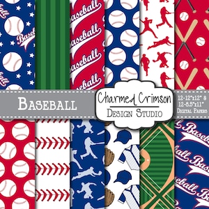 Red Digital Paper, Baseball Digital Paper, Baseball Digital Pattern, Baseball Field Paper, Blue Digital Paper