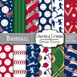 Rotes Digitales Papier, Baseball Digital Paper, Baseball Digital Pattern, Baseball Field Paper, Navy Digital Paper, Blauer Baseball Hintergrund