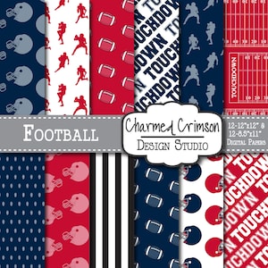 Red Digital Paper, Football Digital Paper, Football Digital Pattern, Football Field Paper, Touchdown Digital Paper, Navy Background