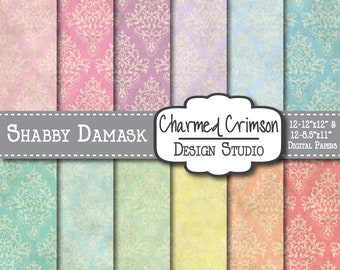 Damask Digital Paper, Shabby Digital Paper, Dirty Old Classical Shabby Damask Pattern Background Texture Rustic