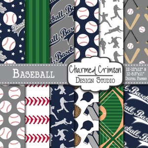 Gray Digital Paper, Baseball Digital Paper, Baseball Digital Pattern, Baseball Field Paper, Navy Digital Paper