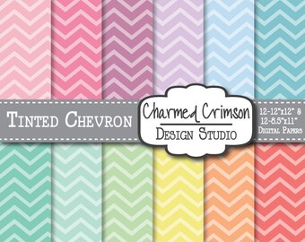 Pastel Digital Paper, Chevron Digital Paper, Digital Pattern, Wave Paper, Yellow Peach Pink Lavender Blue Mint Aqua