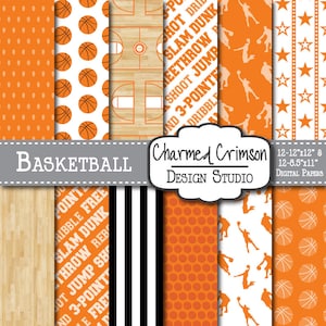 Papel digital naranja, baloncesto papel digital, patrón digital naranja, baloncesto digital papel textura, naranja papel baloncesto fondo