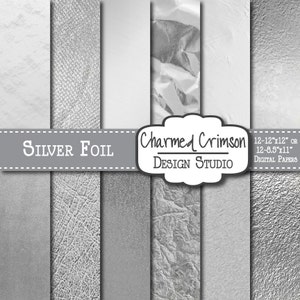 Silver Foil Textures, Silver Digital Paper, Silver Metallic Paper, Silver Foil Paper, Metallic Digital Paper