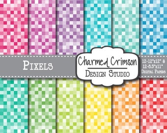 Pixel Digital Paper, Pixellated Digital Paper, Bright Digital Pattern, Pixel Printable Paper, Pixellated Digital Paper