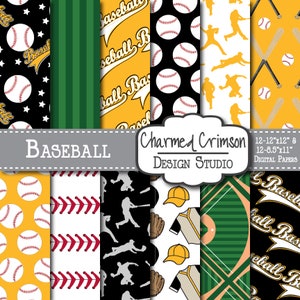 Yellow Digital Paper, Baseball Digital Paper, Baseball Digital Pattern, Baseball Field Paper, Black Digital Paper