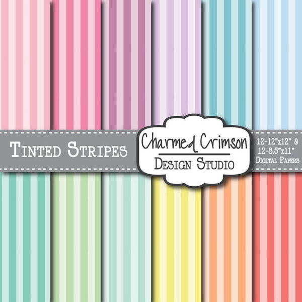 Pastel Digital Paper, Pink Digital Paper, Baby Digital Pattern, Stripe Paper, Yellow Peach Pink Lavender Blue Mint Aqua