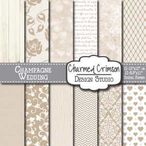 Champagne Wedding Paper, Wedding Digital Paper, Beige Pattern, Tan Paper, Floral Digital Paper, Ornate Wood Heart Lace