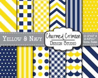 Yellow Digital Paper, Blue Digital Paper, Chevron Digital Blue, Yellow Gingham Paper, Blue Digital Paper, Yellow Digital