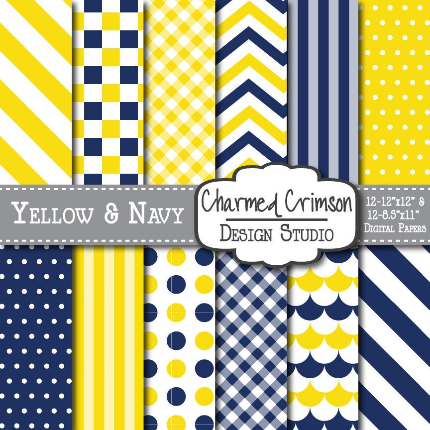Yellow Digital Paper, Blue Digital Paper, Chevron Digital Blue, Yellow
