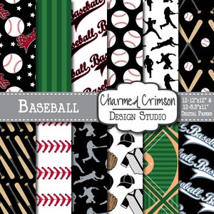 Black Digital Paper, Baseball Digital Paper, Baseball Digital Pattern, Baseball Field Paper, Black Baseball Digital Paper