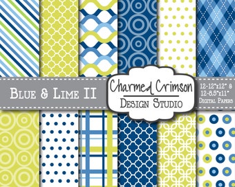 Digitale Groenboek, digitale Blauwboek, kalk digitale patroon, blauwe Chevron papier, geruite digitale papier