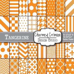 Tangerine Digital Paper, Orange Digital Paper, Orange Digital Pattern, Chevron Paper, Damask Digital Paper