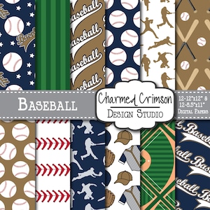 Gold Digital Paper, Baseball Digital Paper, Baseball Digital Pattern, Baseball Field Paper, Blue Digital Paper