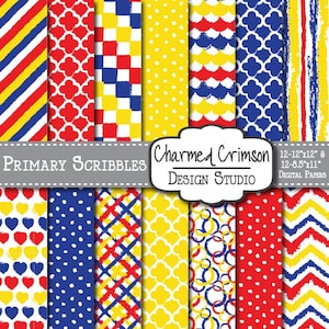 Red Digital Paper, Blue Digital Paper, Chevron Digital Paper, School Digital Paper, Yellow Digital Paper