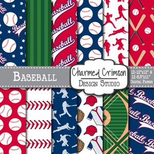 Red Digital Paper, Baseball Digital Paper, Baseball Digital Pattern, Baseball Field Paper, Blue Digital Paper, Blue Baseball Background