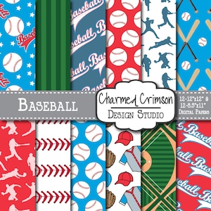 Digitales Papier, Baseball digitale Papier, digitales Muster Baseball, Baseball Feld Papier, rot digitales Papier blau