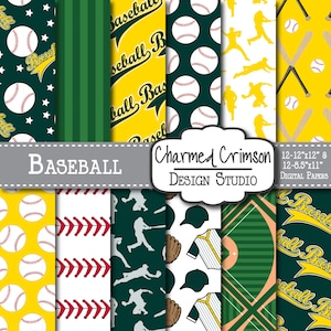 Yellow Digital Paper, Baseball Digital Paper, Baseball Digital Pattern, Baseball Field Paper, Green Digital Paper
