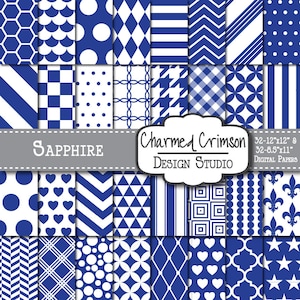 Sapphire Digital Paper, Blue Digital Paper, Royal Blue Digital Pattern, Chevron Paper, Damask Digital Paper