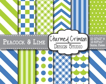 Lime digitale papier, digitale Blauwboek, digitale blauw, Lime papier, digitale papier, digitale Groenboek Chevron pastel blauw