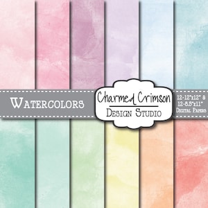 Pastel Watercolor Paper, Watercolor Digital Paper, Purple Digital Pattern, Pink Digital Paper, Mint Digital Paper