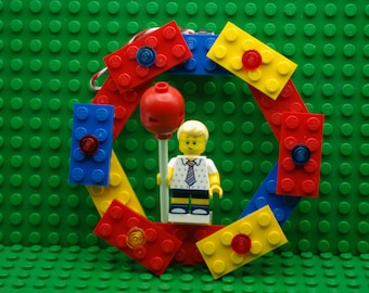 Kid with balloon Christmas or Holiday Ornament Hand Built from Lego and Mega Bloks and other blocks