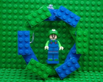 Luigi from The Mario Brothers Christmas or Holiday Ornament Hand Built from Lego and Mega Bloks and other blocks