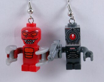 Mini Alien and Mini Robot Dangle Earrings Handmade from Lego and Mega Blok bricks
