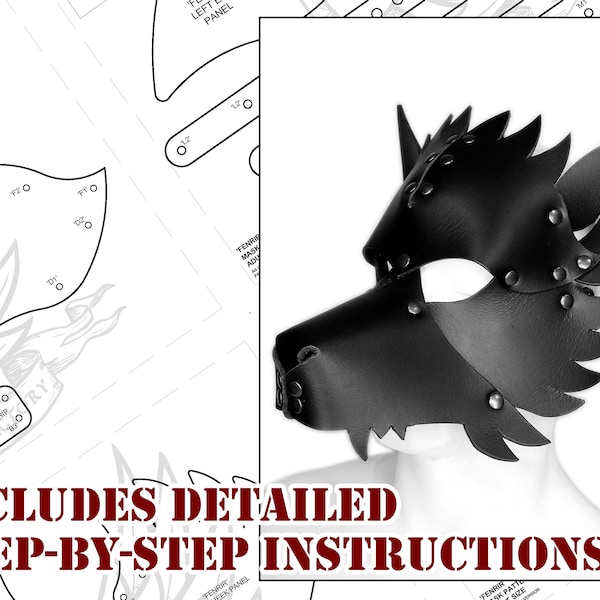 Motif de masque de loup 'Fenrir' en cuir - avec instructions