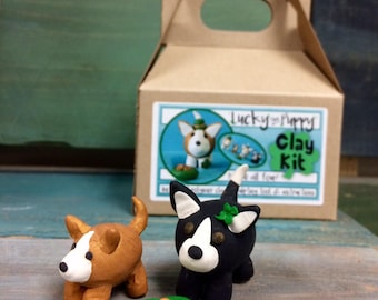 Lucky Puppy Clay Kit // Irish // Puppy Kit // clay Figurine// shamrock
