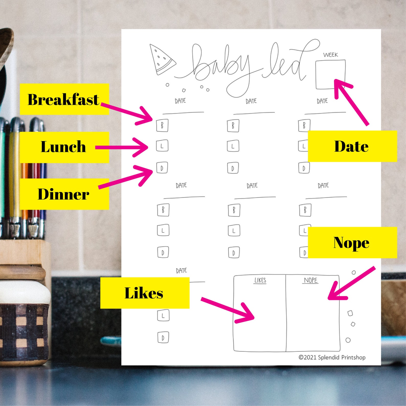 Baby Led Weaning Weekly Meal Planning Sheet- Minimal, Hand Drawn