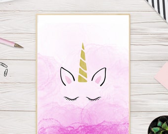 Pink Ombre Unicorn Print- Nursery Decoration,Kids Room Decor,Inspirational Print,Printable Wall Art, Download