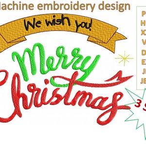 Merry Christmas Embroidery Machine Design, 3 Sizes (Digital Download)