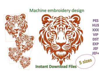 Machine embroidery design Tiger in 5 sizes
