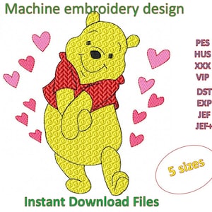 Winnie The Pooh with Hearts Embroidery Design (Digital Download)