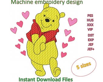 Winnie The Pooh with Hearts Embroidery Design (Digital Download)