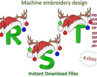 R,S,T letters, Christmas Alphabet Machine embroidery designs, in 4 sizes