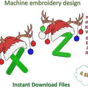X,Z letters Christmas Alphabet Machine embroidery designs, in 4 sizes
