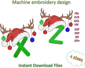 X,Z letters Christmas Alphabet Machine embroidery designs, in 4 sizes
