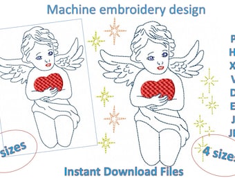 Angel Embroidery Design: 2 Styles, 4 Sizes (Instant Download)