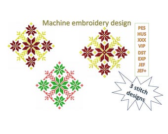 Machine embroidery Latvian ethnic sign, Auseklis, In 3 embroidery stitch designs