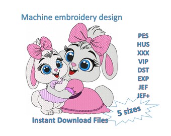 Rabbit Baby and Mother Embroidery Design: My Love (Digital Download)